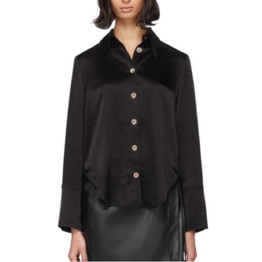 Nanushka black satin amandine button up top